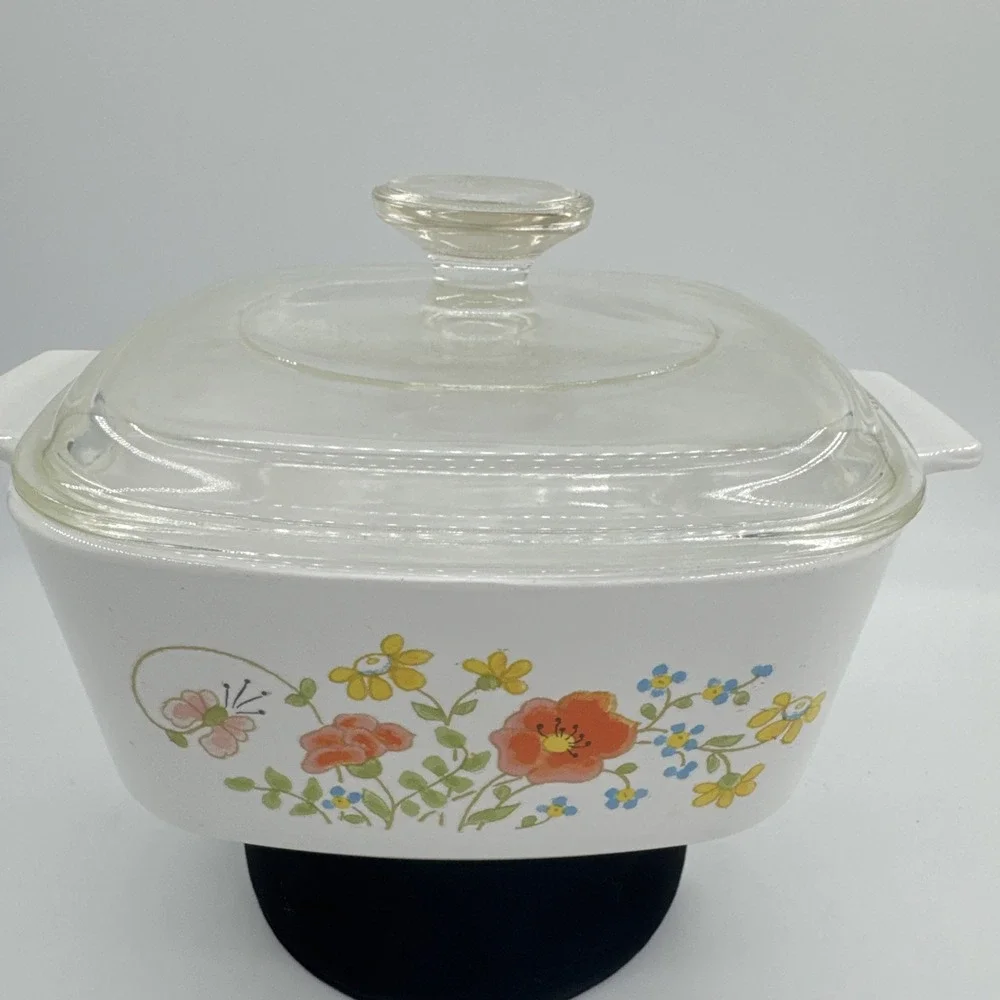 Corning‎ Ware A-1½-B 1.5 Quart Casserole Wild Flower Dish w/Pyrex A-7-C Lid VTG
